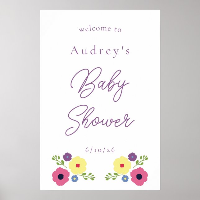 Poster d'accueil de Baby shower Floral (Devant)