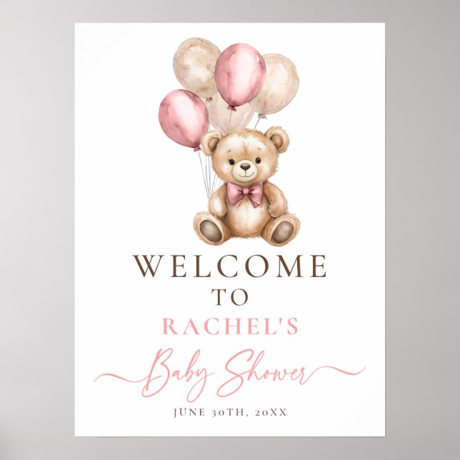 Poster d'accueil de bébé Boloon Bear Teddy Girl Do (Devant)