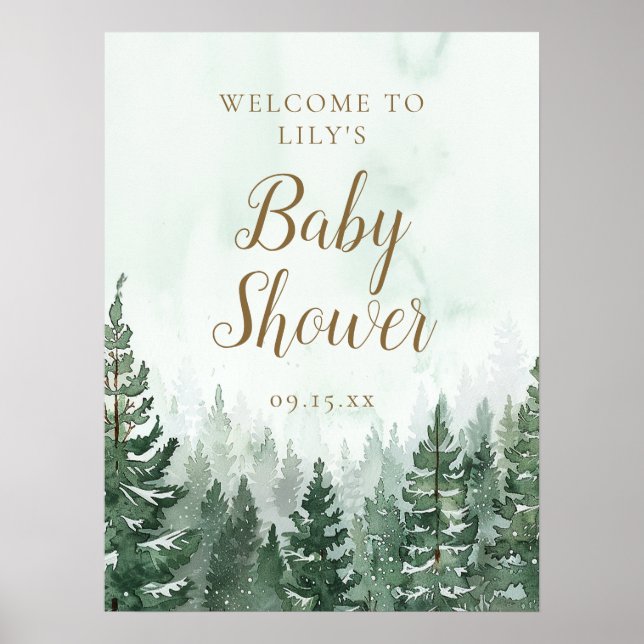 Poster d'accueil du Baby shower de forêt de pins r (Devant)