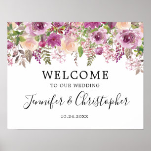 Poster d'accueil du Mariage Floral à l'aquarelle v