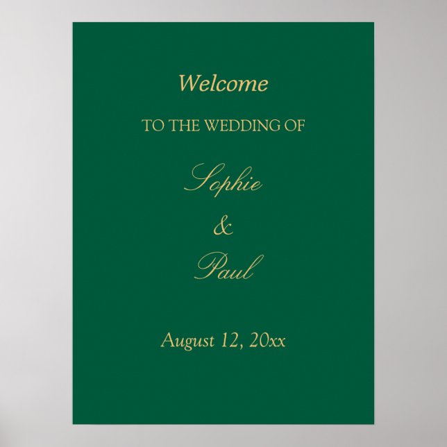 Poster d'accueil du Mariage Hunter Green Golden Be (Devant)