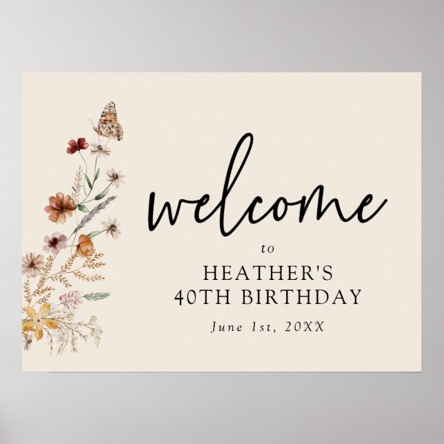 Poster d'accueil Floral pour l'anniversaire (Devant)