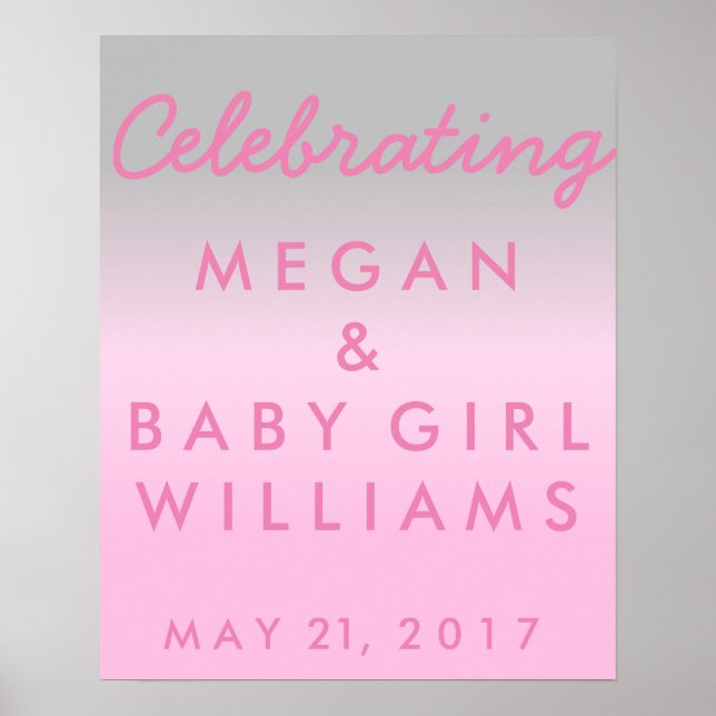 Poster d'accueil pour le Baby shower rose et argen (Devant)