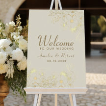 Poster d'accueil vintage Floral Gold Mariage