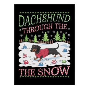 Poster Dachshund à travers la neige