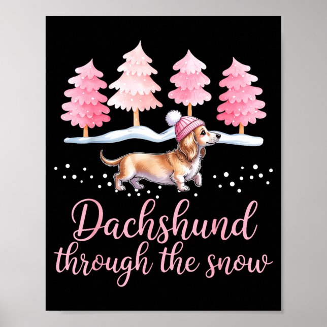 Poster Dachshund à travers la neige Chien de Vienne Noël  (Devant)