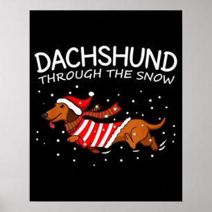 Poster Dachshund à travers la neige drôle chien Noël