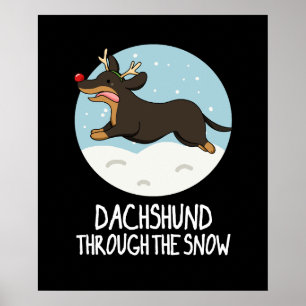 Poster Dachshund À Travers Le Jeu De Noël De Neige Dark B
