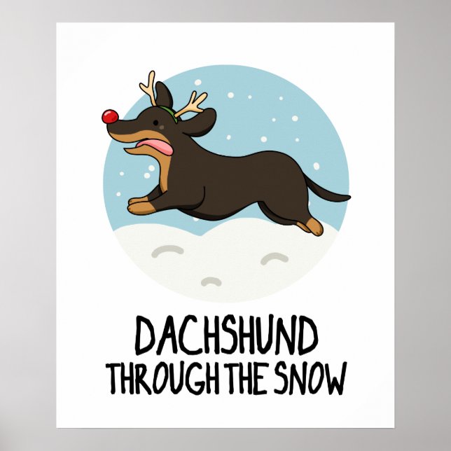 Poster Dachshund À Travers Le Jeu De Noël De Neige Drôle (Devant)