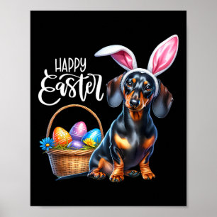 Poster Dachshund aux oreilles de lapin Œufs de Pâques Joy