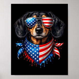 Poster Dachshund Bandana 4 juillet Patriote Amoureux des