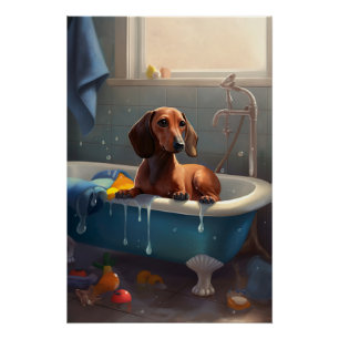 Poster Dachshund Bathtime Fun
