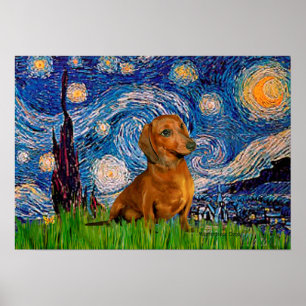 Poster Dachshund (Brown 1) - Nuit étoilée