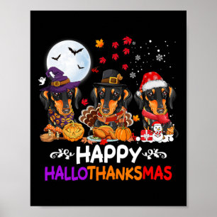 Poster Dachshund Chien Noël Joyeux Hallothankmas Merci