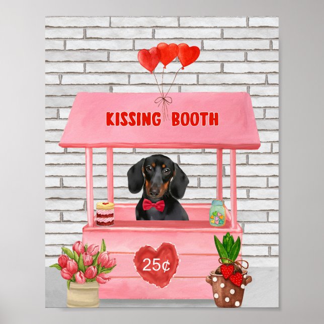 Poster Dachshund Chien Valentine's Day Kissing Booth (Devant)