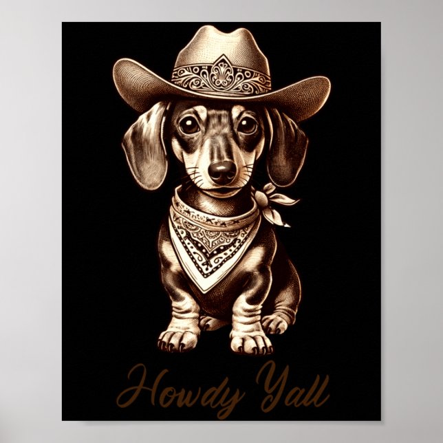 Poster Dachshund Cowboy Cute Sausage Dog Cowboy Weiner Pu (Devant)