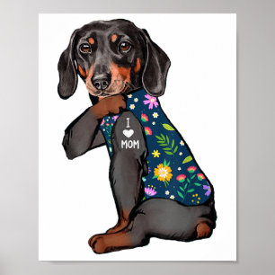 Poster Dachshund I Love Maman Tattoo Flower Funny Chien _