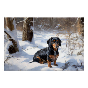 Poster Dachshund Laissez tomber la neige Noël