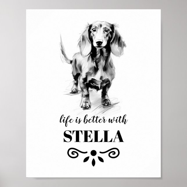 Poster Dachshund Life est meilleur avec le nom de chien p (Devant)
