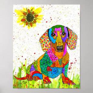 Poster dachshund mignon et coloré - 8" x 10"