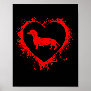 Poster Dachshund Rétro Saint-Valentin Cœur Forme Mon Vale