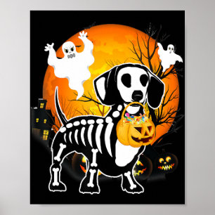 Poster Dachshund Skeleton Halloween Joyeux cadeau Citroui