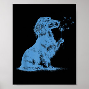 Poster Dachshund soufflant des vœux pissenlit amoureux d'