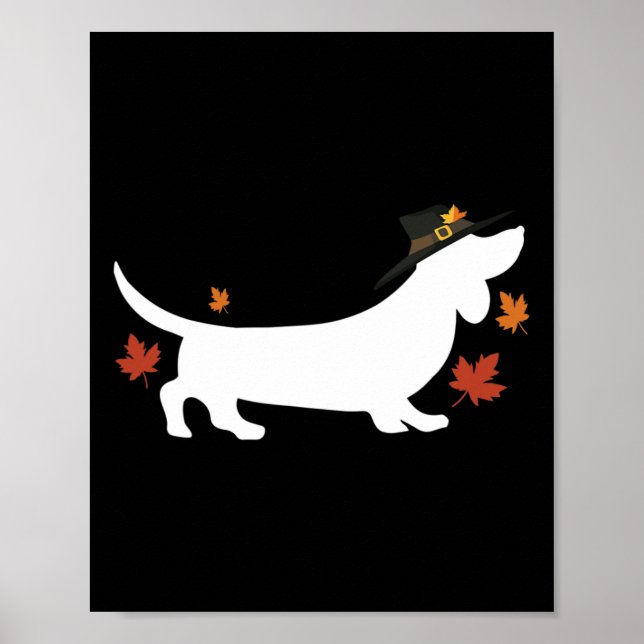 Poster Dachshund Thanksgiving Pilgrim Fall (Devant)