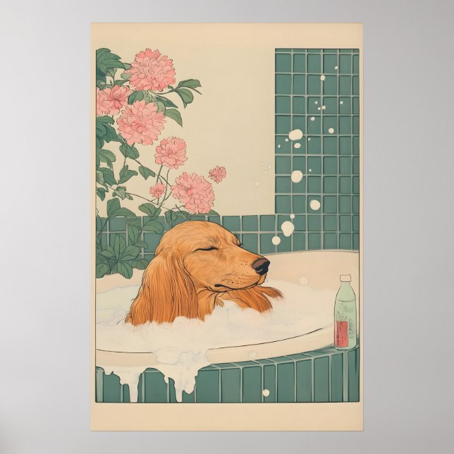 Poster Dachshund Wall Art Japanese Style Bathroom Print (Devant)
