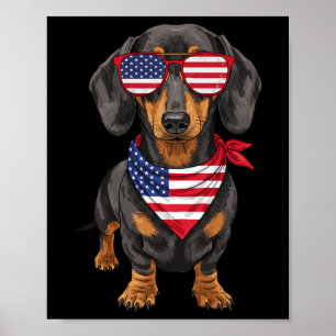 Poster Dachshund Wiener Usa Drapeau Américain 4 Juillet A
