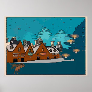 Poster Dachshunds à Winter Village,