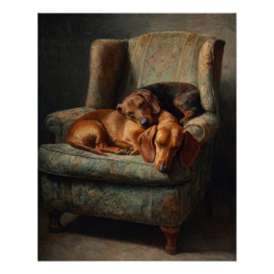 Poster Dachshunds Bruns Cosy Art de Fauteuil Vintage