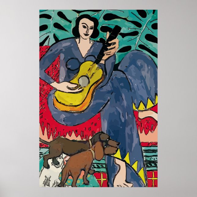 Poster Dachshunds, Guitare et Matisse (Devant)