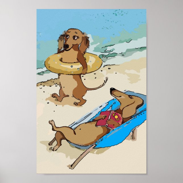 Poster Dachshunds sur la plage (Devant)