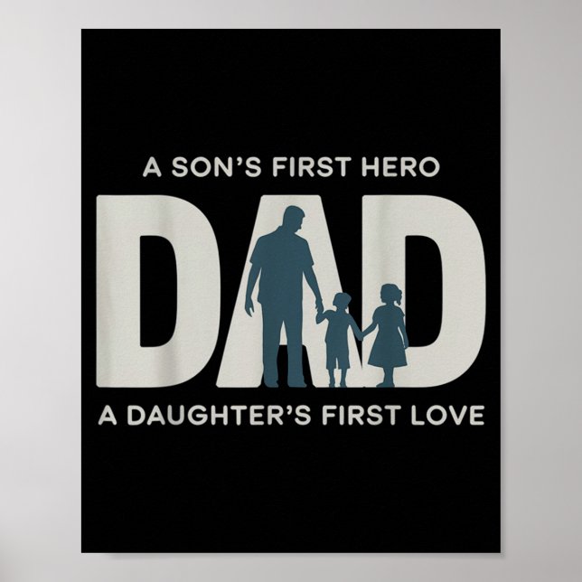 Poster Dad Holding Kids Family Silhouette Father Quote  (Devant)