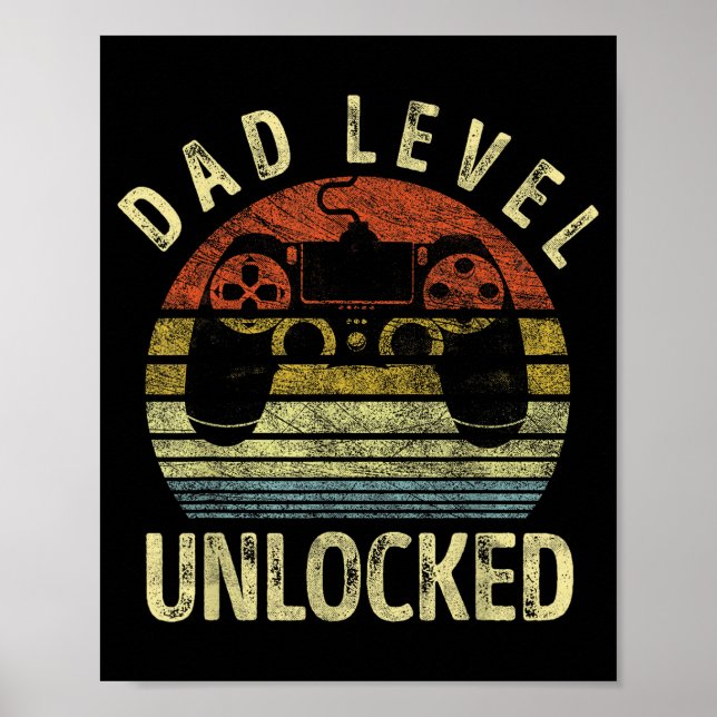 Poster Dad Level Unlocked, Gaming Dad Video Gamer Dad, Fu (Devant)