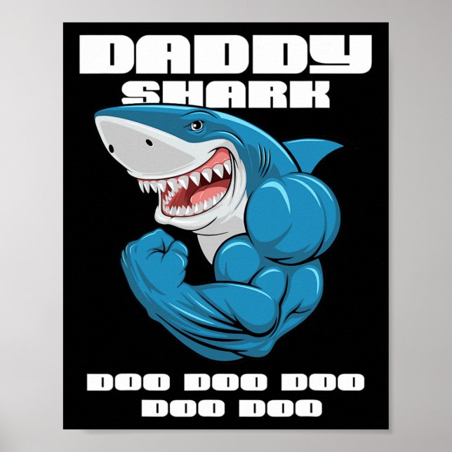 Poster Daddy Shark Shirt Drôle Fête des pères Cadeau Pour (Devant)