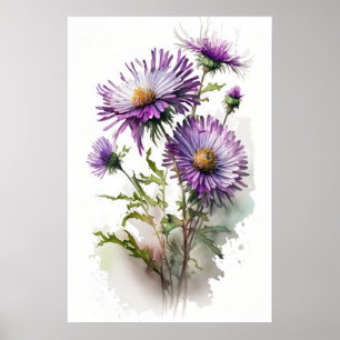 Poster d'affiche d'art à fleurs violet