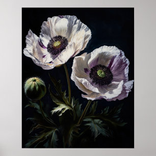 Poster d'affiche d'art blanc Oriental Fleurs de pa