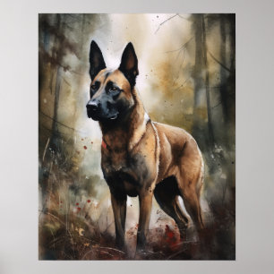 Poster d'affiche d'art de chien malinois