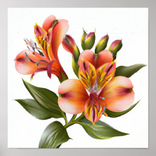 Poster d'affiche d'art orangé péruvien Lilies
