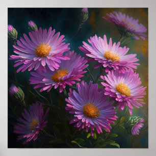 Poster d'affiche d'art rose Aster