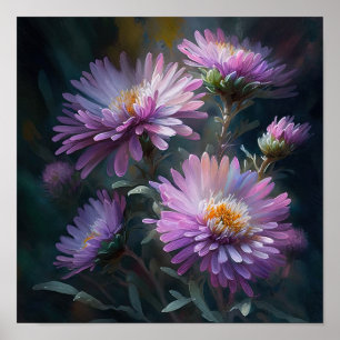 Poster d'affiche d'art rose Aster
