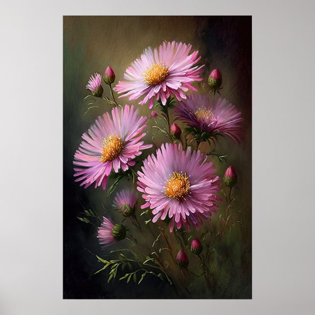Poster d'affiche d'art rose Aster (Devant)