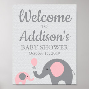 Poster d'Affiche de bienvenue Baby shower rose Elé
