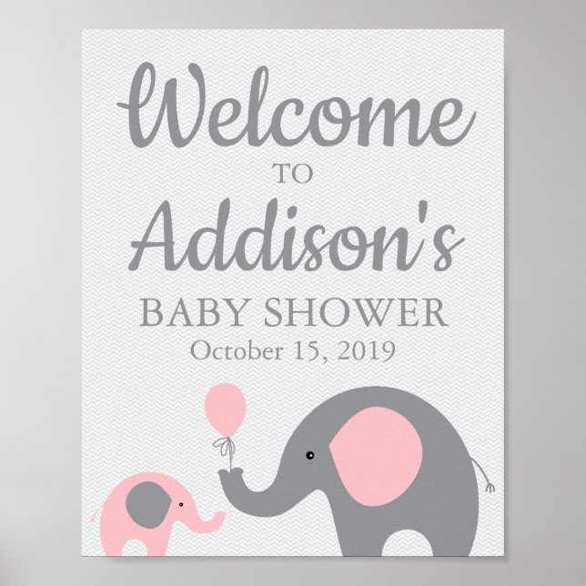 Poster d'Affiche de bienvenue Baby shower rose Elé (Devant)