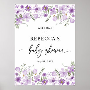Poster d'Affiche de bienvenue de Baby shower viole