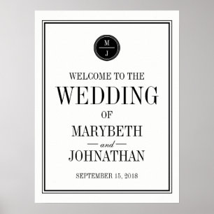 Poster d'Affiche de bienvenue de mariage simple et