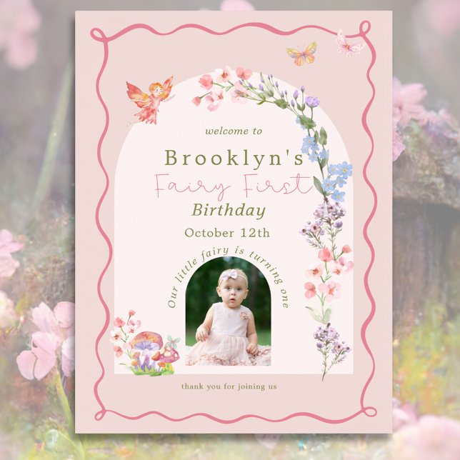 Poster d'Affiche de bienvenue de premier anniversa (Whimsical Fairy First Birthday Welcome Sign Poster
)