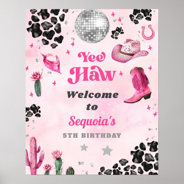 Poster d'Affiche de bienvenue Pink Disco Cowgirl (Devant)